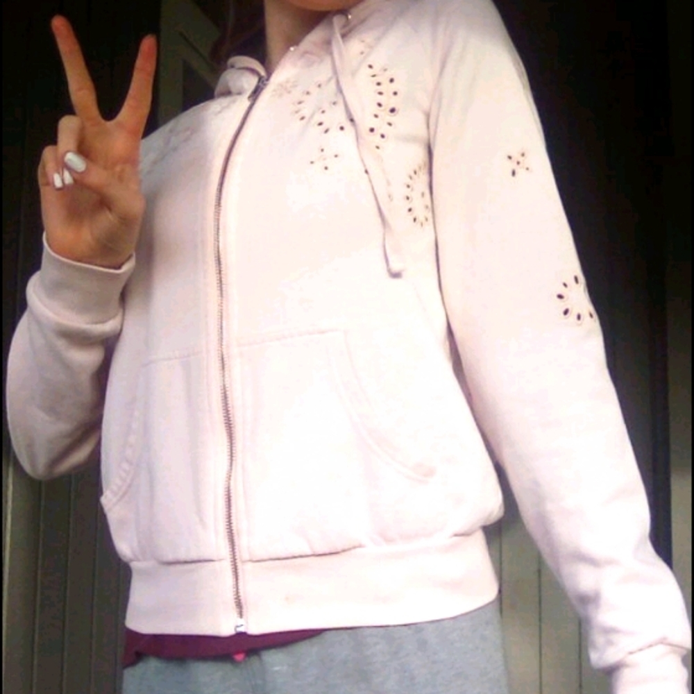 Cute light pink hoodie with flower designs